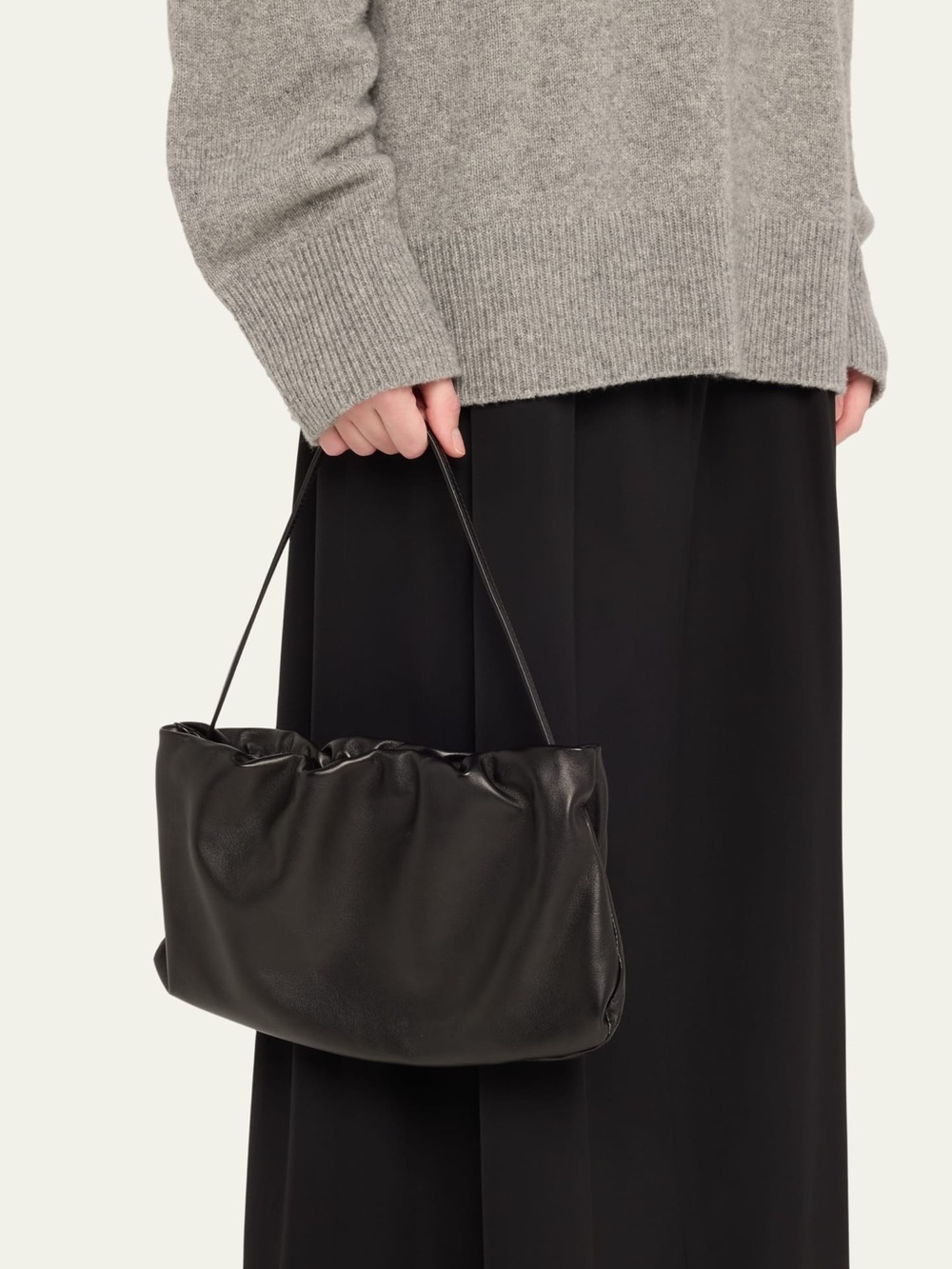The Row XL Bourse Black Leather Bag